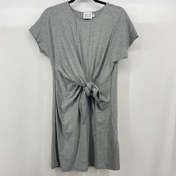 Hello Molly Size M / 6 Get Over You Mini T-Shirt Dress Gray Tie Front Stretchy - Picture 2 of 6